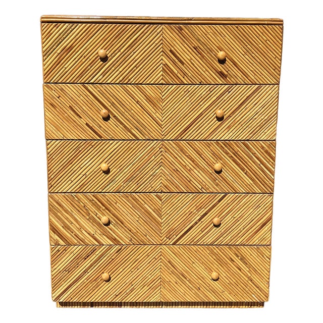 Vintage Rattan Wrapped Wicker Tall Dresser Highboy in Coastal Boho Chic Design For Sale