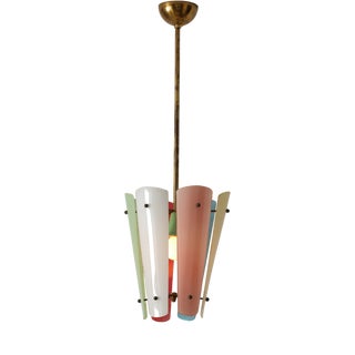 Vintage Italian Brass and Multicolor Glass Pendant Light, 1950s For Sale