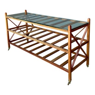 Vintage Teak Slat Console Table For Sale