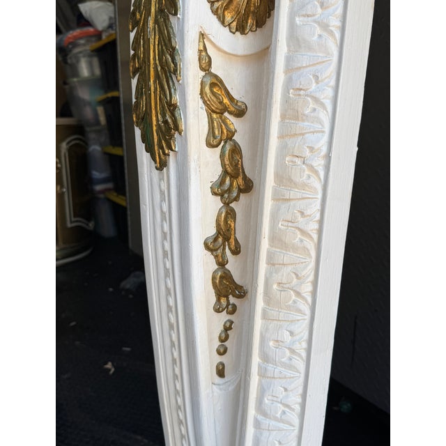 Monumental Hand-Carved Louis XVI Style White & Gilt Architectural Fireplace Mantel, Solid Wood, 83”w For Sale - Image 9 of 16