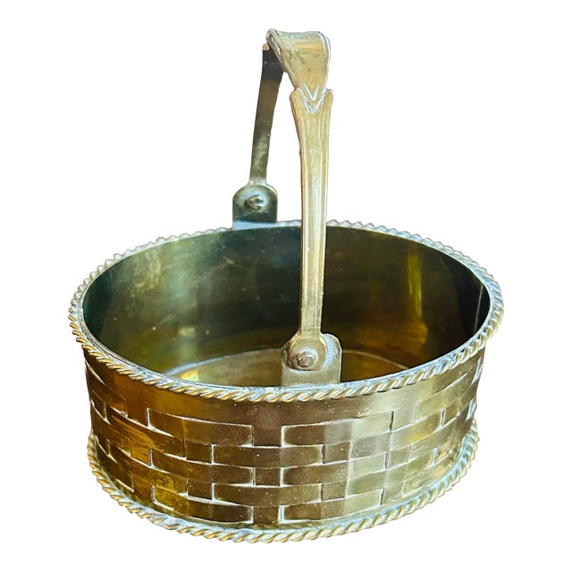 Mid 20th Century Vintage Mini Brass Woven Basket For Sale