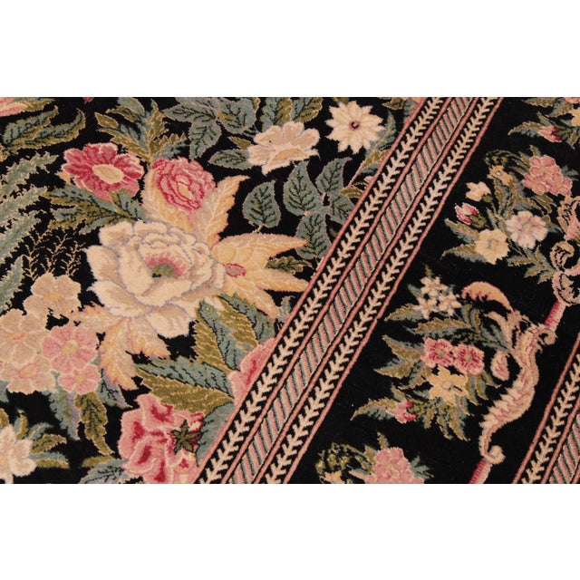 1990s Shabby Chic Foliate 1990's Pak-Persian Black/Black Wool Rug - 9'0'' X 12'1''V For Sale - Image 5 of 9