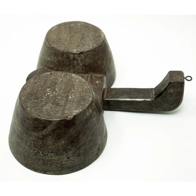 Antique Indian Teakwood Large Container With Rustic Carving and Spoon For Sale In Palm Springs - Image 6 of 13