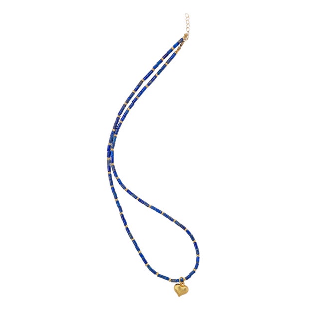 Tiny Lapis Lazuli Tube Princess Necklace For Sale In New York - Image 6 of 6