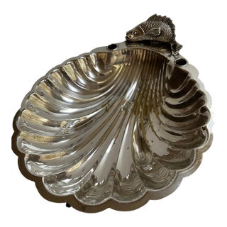 Vintage English Regency Sheffield Mid 20th Century Large 15"x 13" Heavy Silver Plated Clam Shell Serving Dish With Three(3) Hallmarks For Sale