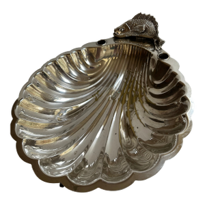 Vintage English Regency Sheffield Mid 20th Century Large 15"x 13" Heavy Silver Plated Clam Shell Serving Dish With Three(3) Hallmarks