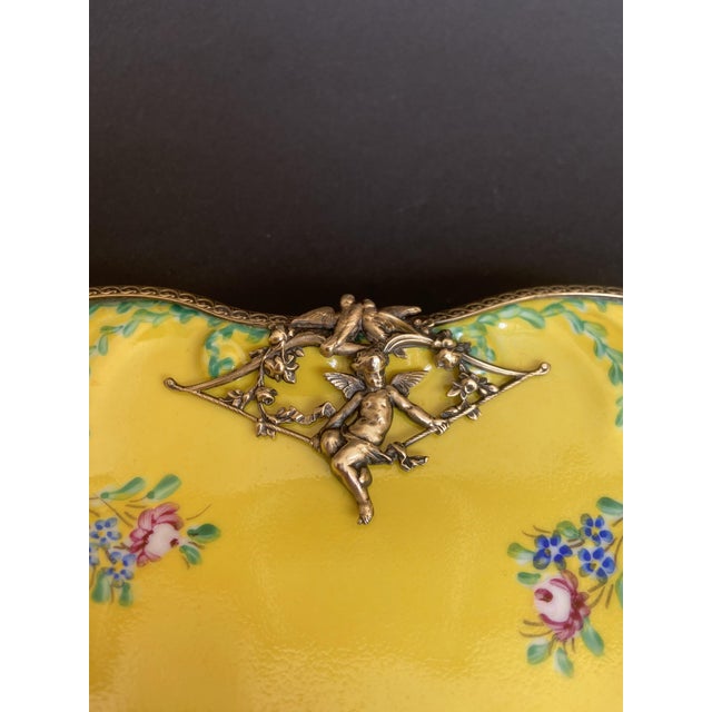 Rococo Antique Hand-Painted Porcelain Vanity Tray with Cherub Mount from Limoges, France, 1920s For Sale - Image 3 of 6