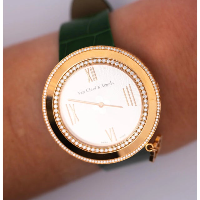 White Van Cleef & Arpels Diamond 18k Gold Charms Watch For Sale - Image 8 of 12