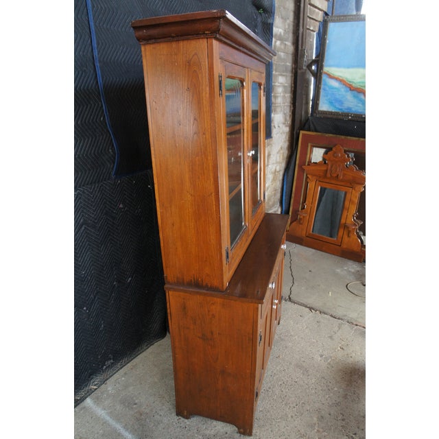 Antique Early American Stepback Farmhouse Oak Kitchen Cupboard Display Cabinet For Sale - Image 11 of 15