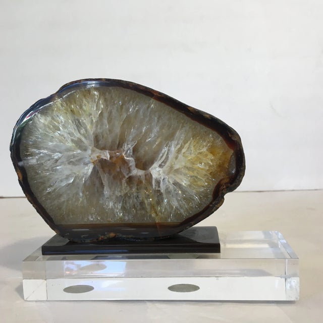 Contemporary Natural Sliced Agate on Glass - Block Base For Sale - Image 3 of 13