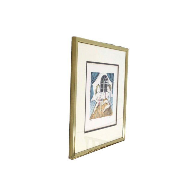 Modern Leonard Tsugouharu Knitting Signed Modern Lithograph on Paper 1963 Framed 55/150 For Sale - Image 3 of 11