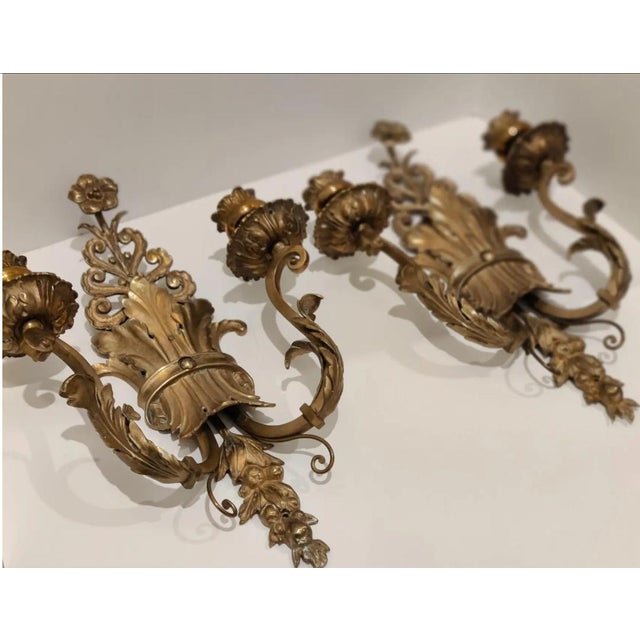 Mid 20th Century Ornate Italian Double Arm Acanthus Leaf Wall Sconces- A Pair For Sale - Image 11 of 13