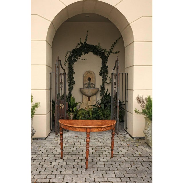 Louis Philippe Pair of French Maple Demilune Tables with Turned Legs from the 1840s For Sale - Image 4 of 10