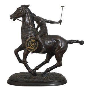 Maitland Smith Bronze Polo Jockey on Horse Sculpture For Sale