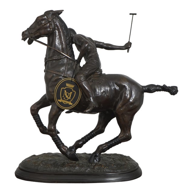 Maitland Smith Bronze Polo Jockey on Horse Sculpture For Sale