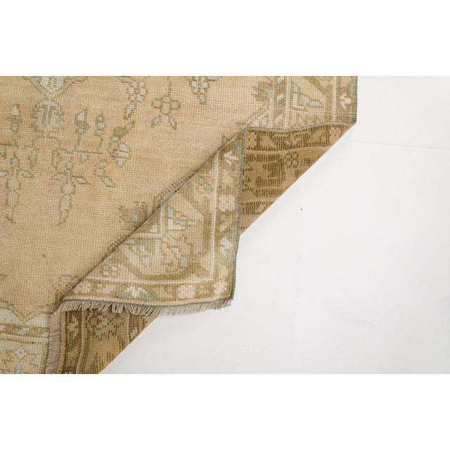 Turkish Antique Faded Turkish Oushak Rug in Apricot, Sage Mint, and Pale Gold For Sale - Image 3 of 10