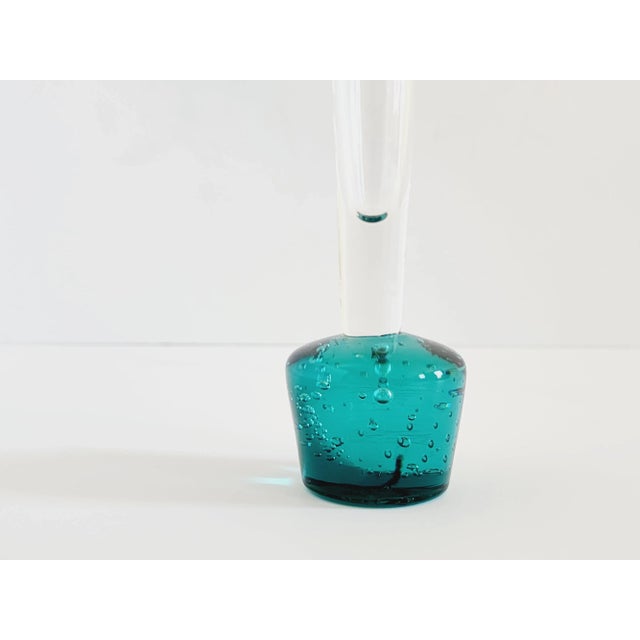 Glass Mid Century Homelgaard Per Lutken Teal Blue Bud Vase For Sale - Image 7 of 11