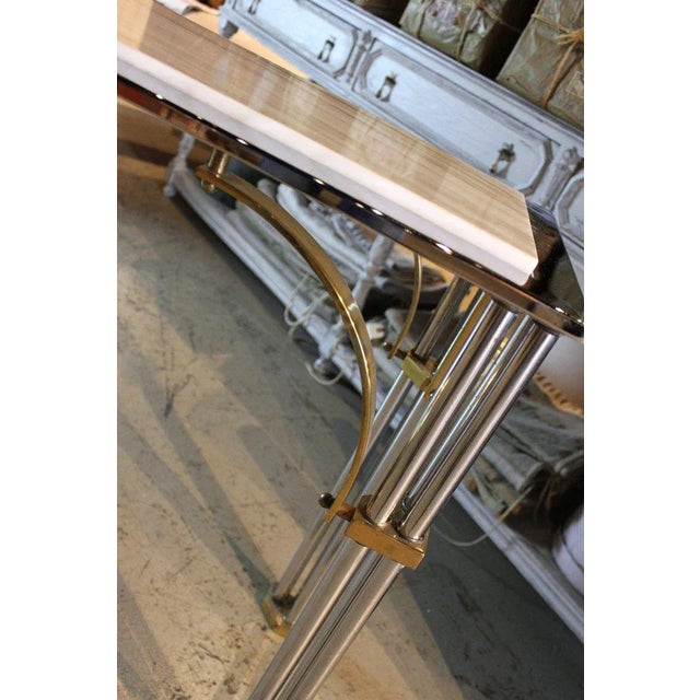 1970s 1970s Hollywood Regency Chrome, Brass and Marble Console Table For Sale - Image 5 of 6