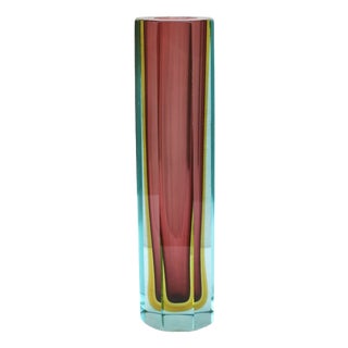 Large Murano Sommerso Block Vase 12 attributed to Mandruzzato, Italy, 1960s For Sale