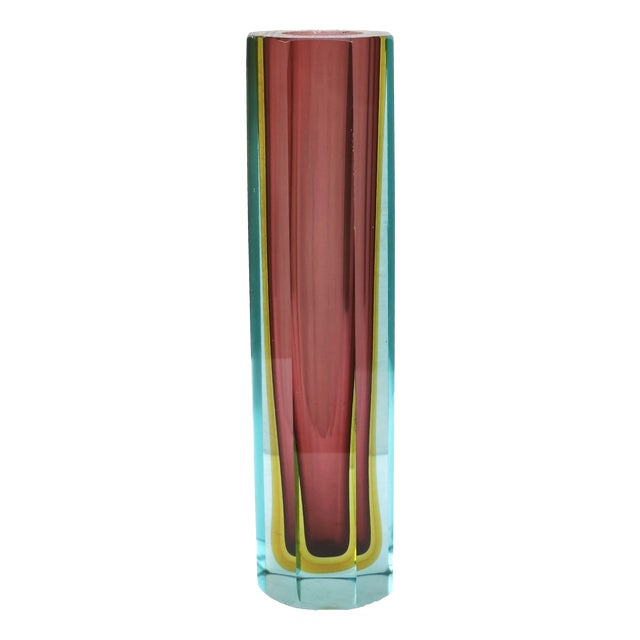 Large Murano Sommerso Block Vase 12 attributed to Mandruzzato, Italy, 1960s For Sale