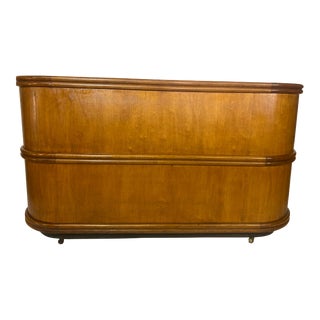 Mid Century Curved Bamboo & Maple Tiki Style Bar on Castors For Sale