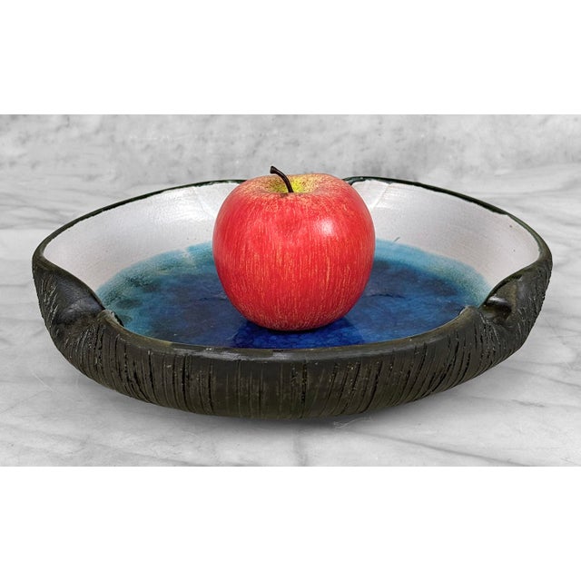 Original 1970's Geode Pottery Cigar Ashtray Wonderful Blue to Turquoise Coloration with Contrasting White Upper Rim...