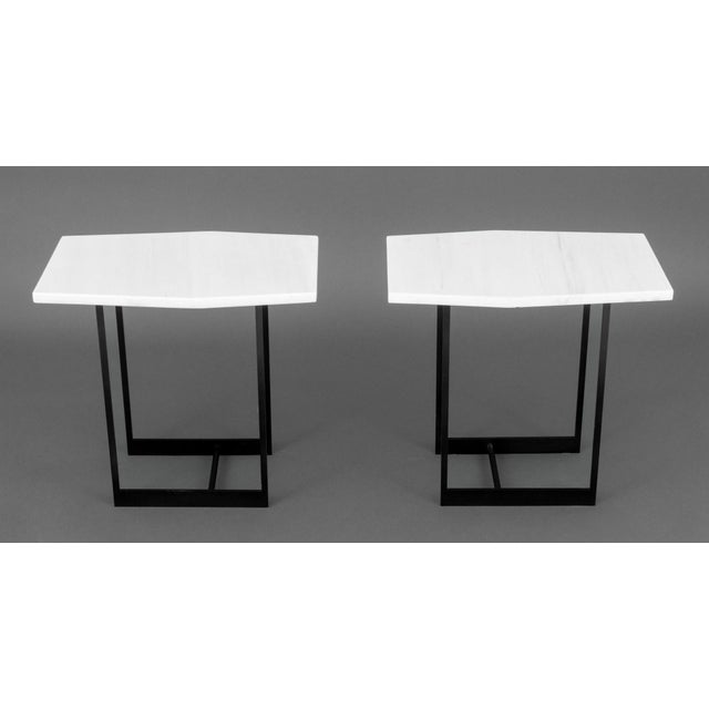 Contemporary Contemporary White Marble Top Side Tables, Pair For Sale - Image 3 of 8