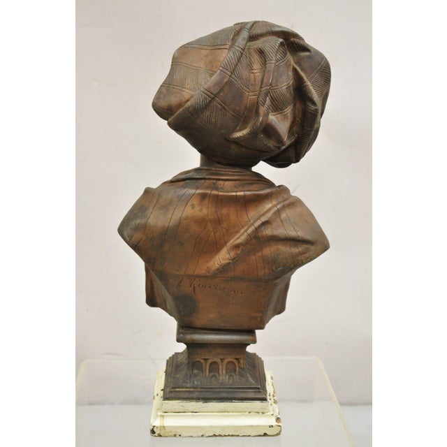 Brown 19th Century Antique E. Rousseau Cast Spelter Metal French Maiden Woman Bust Sculpture For Sale - Image 8 of 12