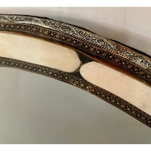 Bone Hollywood Regency Style Handmade Arched White Bone & Brass Inlay Mirror, Pair For Sale - Image 7 of 10