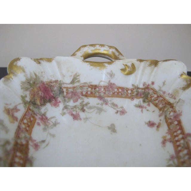 Early 20th Century Haviland Limoges Pink &Yellow Flower Gold Trim Porcelain 8 3/4" Dish Tray For Sale - Image 5 of 6