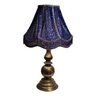 Mid-Century German Table Lamp with Brass Base and Sequined Shade, 1950s For Sale