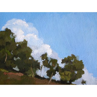 Hindsight by Emma Kalff | Oil on panel Landscape with trees and blue sky. For Sale
