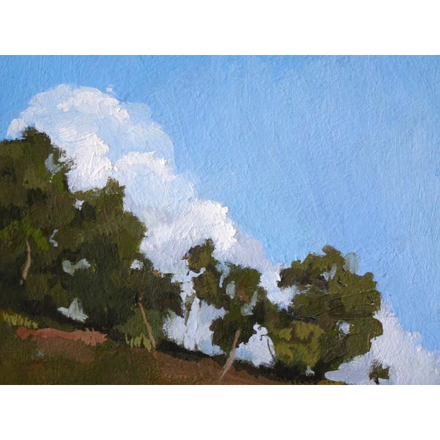 Hindsight by Emma Kalff | Oil on panel Landscape with trees and blue sky. For Sale