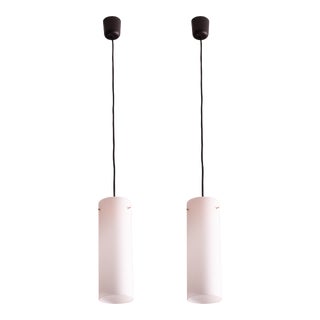 Pair of Stilnovo Pendant in Opaline Glass, 1970s For Sale