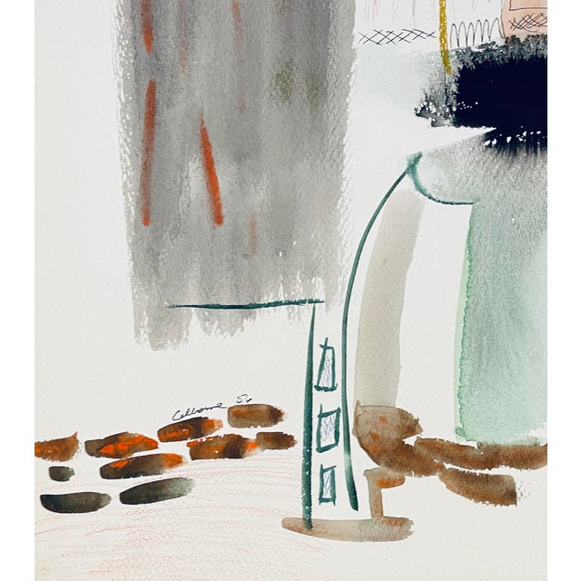 MCM painting on paper by artist Robert Colborne (1931-2002). Signed and dated lower left, estate stamp on the back....