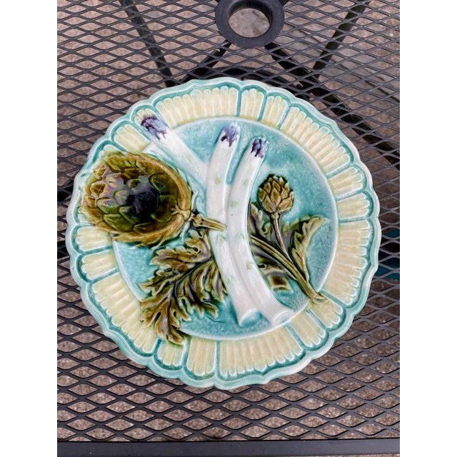 1890s Antique French Salins Majolica Asparagus Plate For Sale - Image 14 of 14