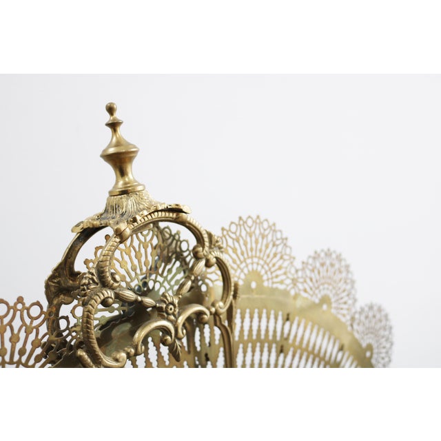 Metal French Fan-Shaped Peacock Fireplace Screen in Brass, 1970s For Sale - Image 7 of 12