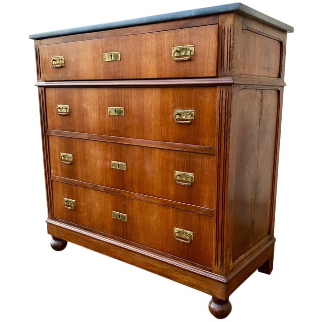 Rococo English Navy Military Chest of Drawers with Marble Top, 1960s For Sale - Image 3 of 8