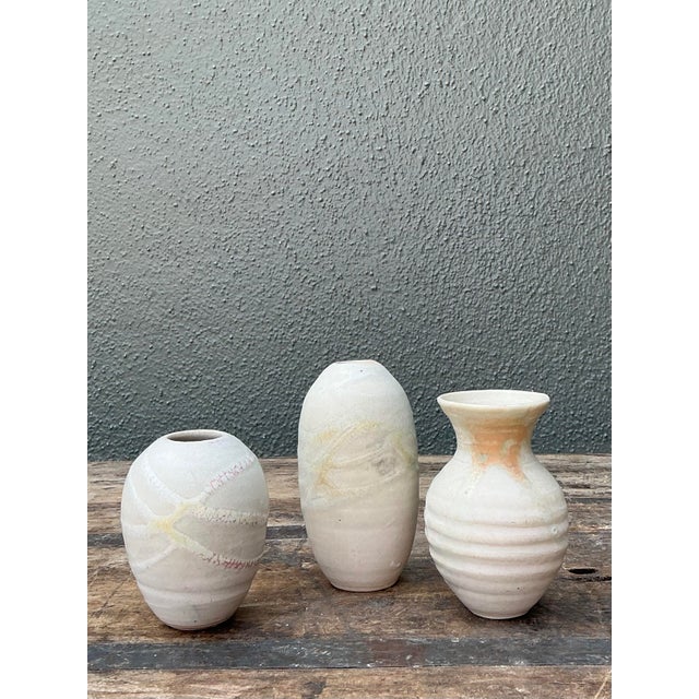 Cream Vintage Trio of Original Studio Pottery Bud Vases For Sale - Image 8 of 12