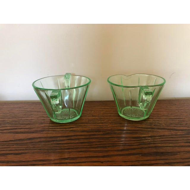 Vintage Green Depression Glass Creamer and Sugar Bowl - a ...