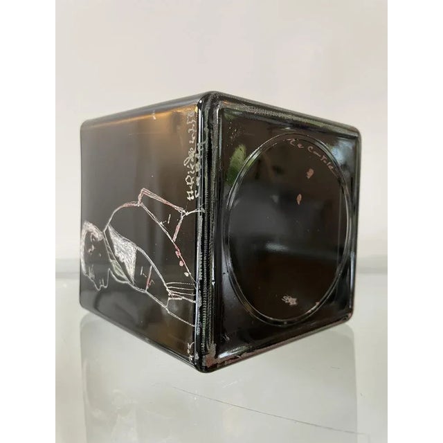 Cubic Vase Featuring Gabin by Anatole Riecke for La Pouole, 1958 For Sale - Image 3 of 7