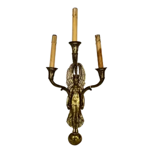 Antique Gilt Bronze French Empire 3 Light Wall Sconce Features Winged Goddess