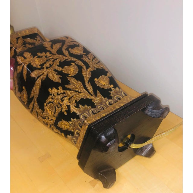 Wood Vintage Asian Style Gilt Porcelain Lamp For Sale - Image 7 of 9