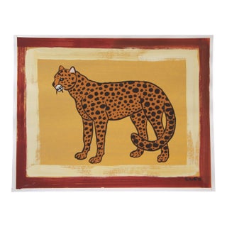 Leopard Cheetah Expressionist Chinoiserie Minimalism Gold Burt Umber Sienna Original Painting Cleo Plowden For Sale