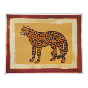 Leopard Cheetah Expressionist Chinoiserie Minimalism Gold Burt Umber Sienna Original Painting Cleo Plowden