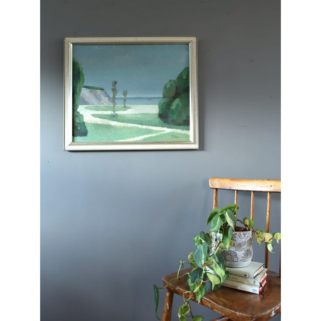 Mid-Century Modern Mid-Century Modern 'Coastal Quietude' Vintage Swedish Landscape Oil Painting, Framed For Sale - Image 3 of 11