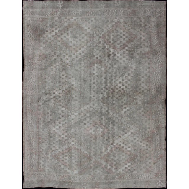 Vintage Turkish Embroidered Rug With Geometric Diamond Design in Neutral Tones For Sale - Image 13 of 13
