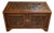 Vintage Asian Carved Wood Cabinet With Scenic Relief Panels & Interior Drawers For Sale