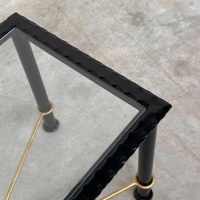 Vintage Textured Forged Iron and Glass Coffee Table with Gilt Knot Detail, 1970s For Sale - Image 4 of 11