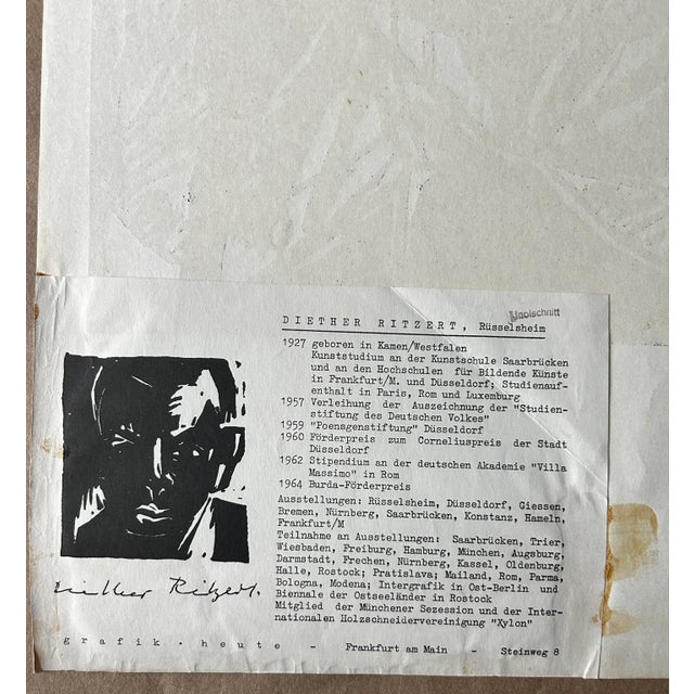 1960s German Expressionist Portrait by Dieter Ritzert, Linocut Print, 1968 Limited Edition Signed For Sale - Image 5 of 6